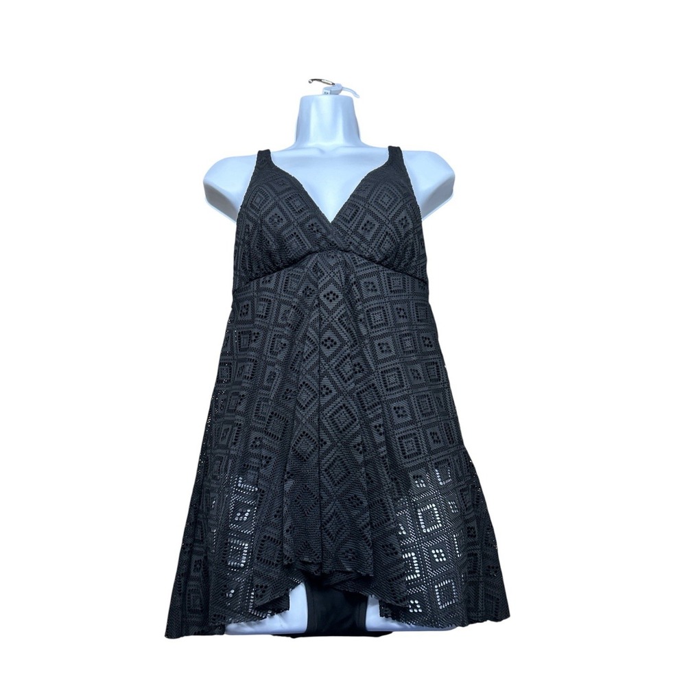 Swim Solutions Womens Fly Away Swimdress 8 Black Bust Support‎ Tummy Control